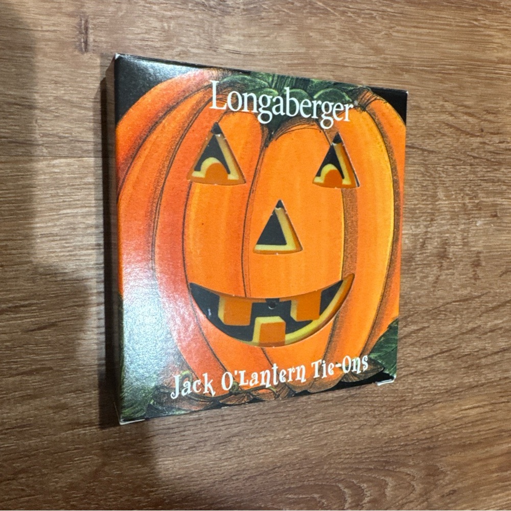 Longaberger Halloween Jack O Lantern Ceramic Face Tie-Ons with Ribbons Box 2000